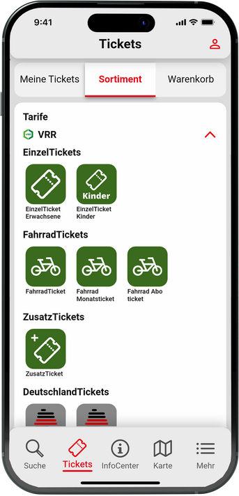 Vestische App Ticketsortiment VRR
